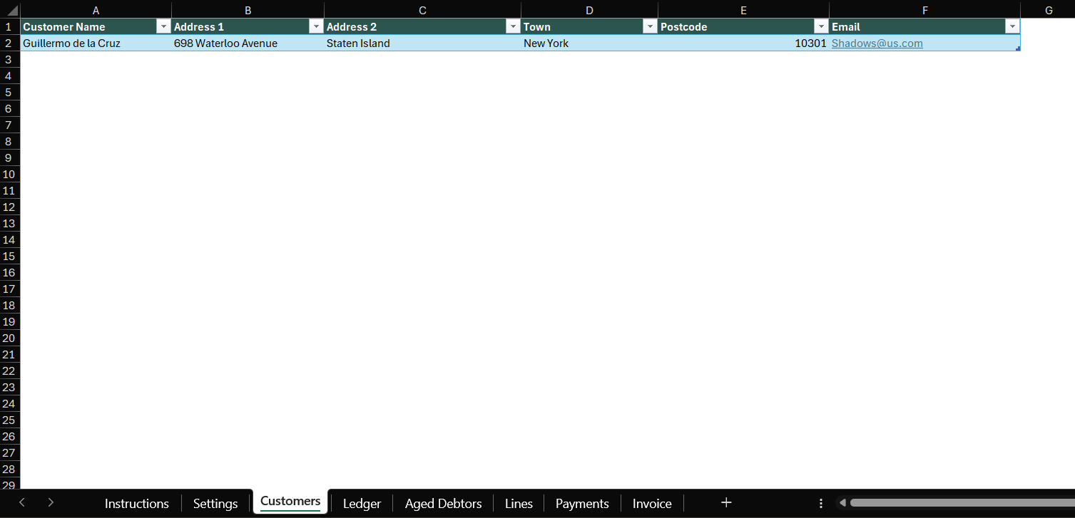 Creating a customer list in the suiteSheets free invoice tool