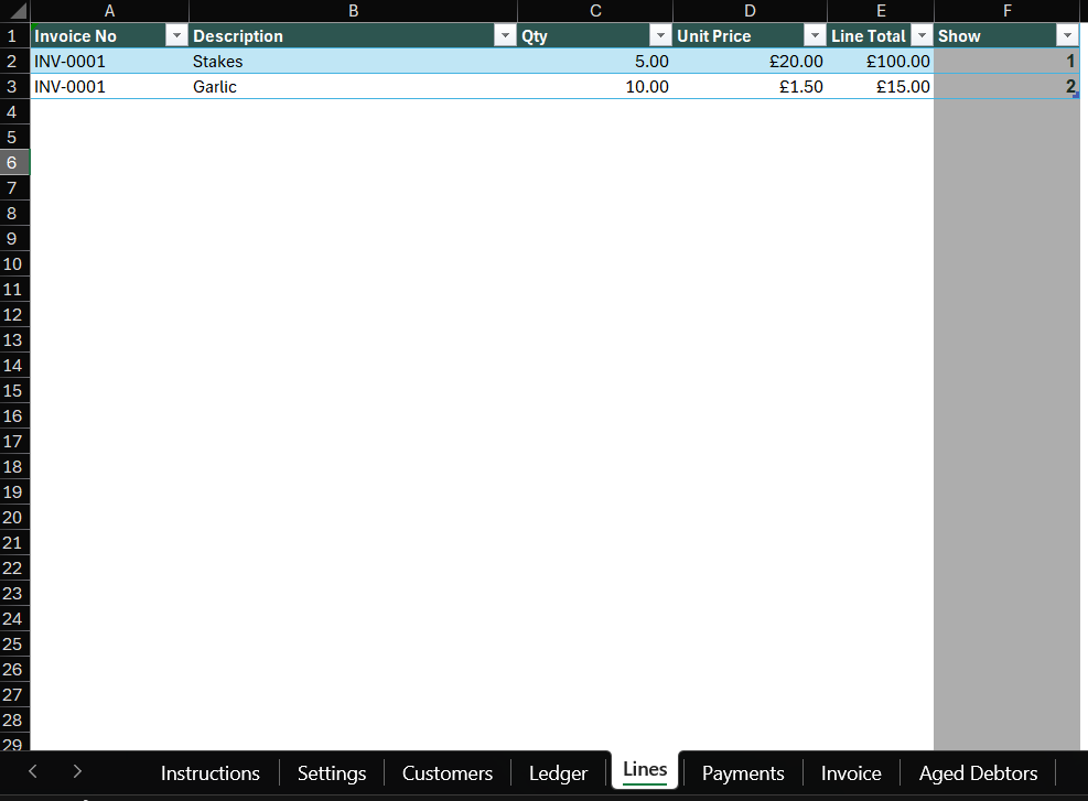 Creating invoice line items in the suiteSheets free invoice tool