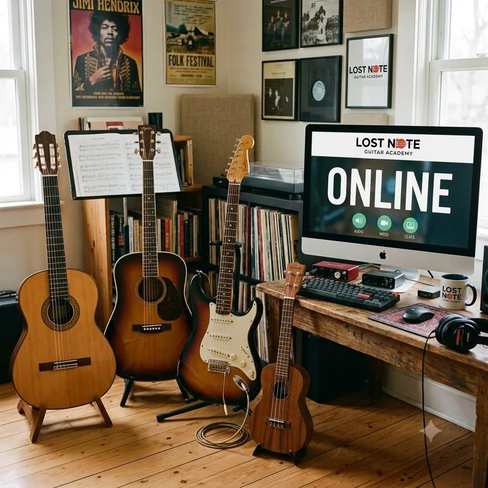 Online guitar lessons over Zoom with Lost Note Guitar Academy