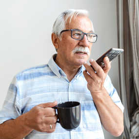 Veteran using a mobile phone