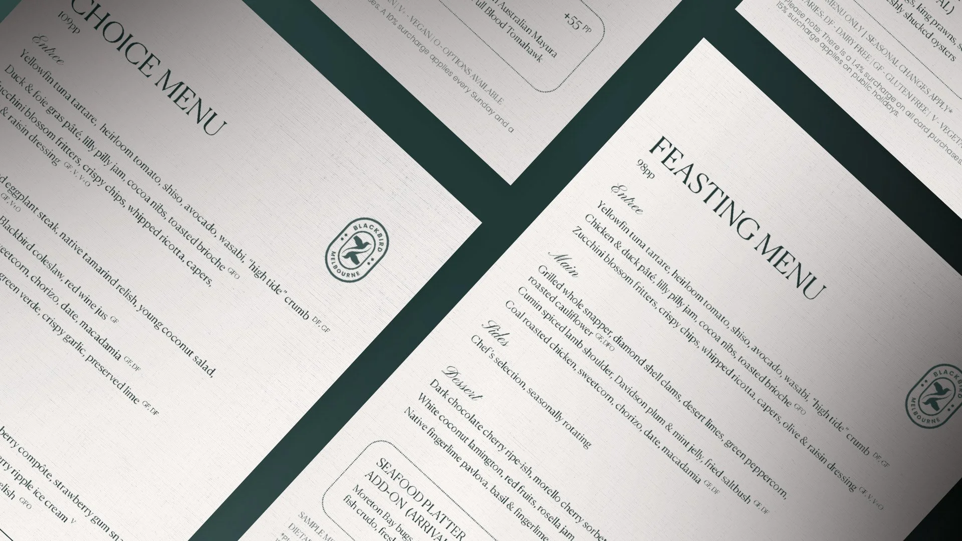 Blackbird Melbourne choice and feasting menu hero
