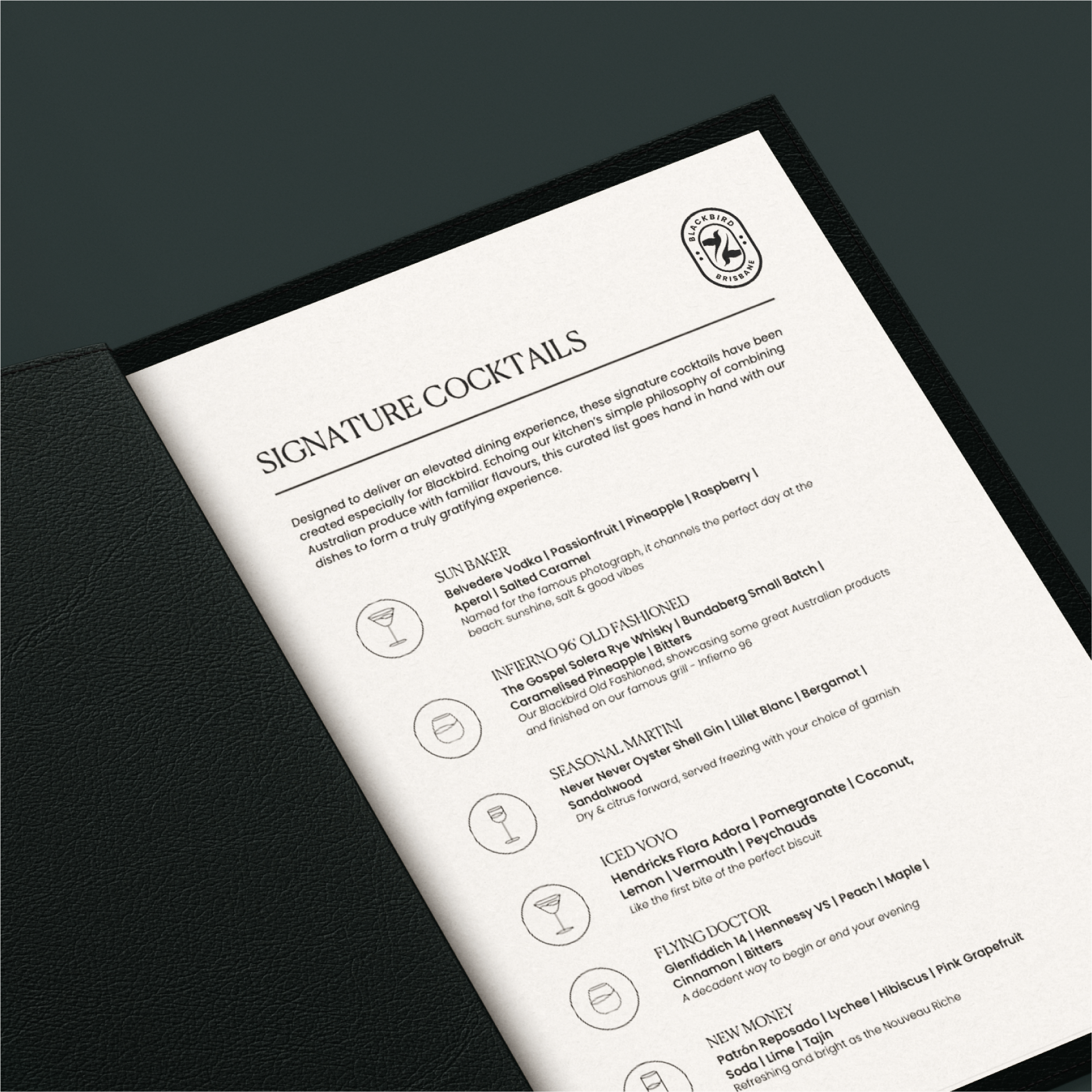 Blackbird Melbourne cocktail menu page