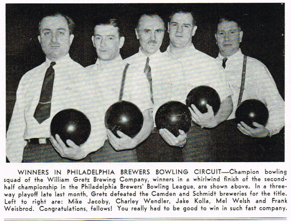 William Gretz Brewing Company bowling team