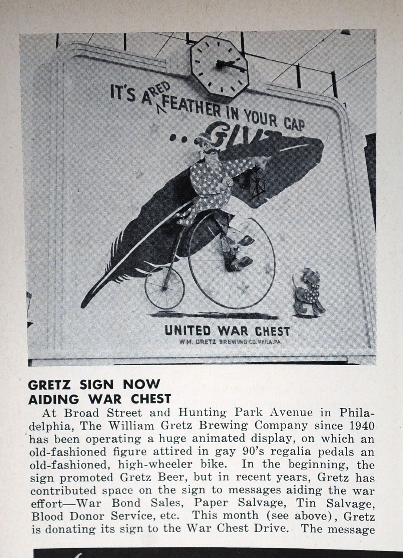 Philadelphia billboard featuring the Gaere-Marston figure, the old-time man riding a high-wheeler bike