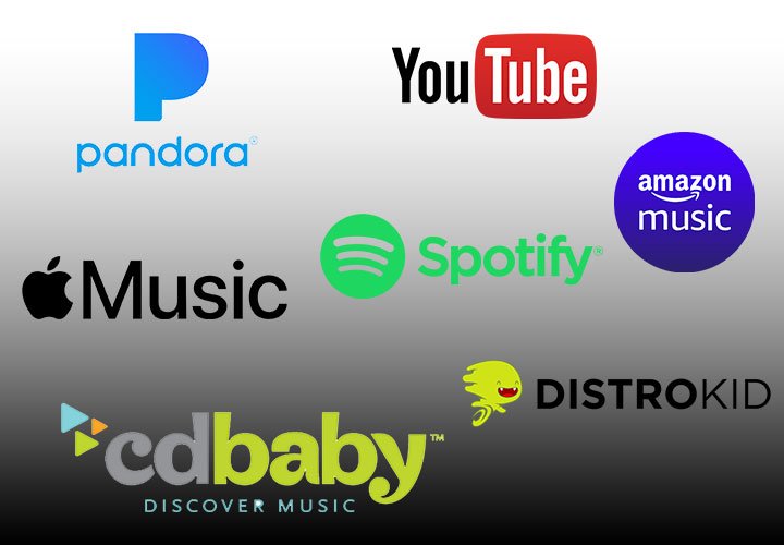 Spotify, Apple Music, Amazon Music, Pandora, YouTube Music