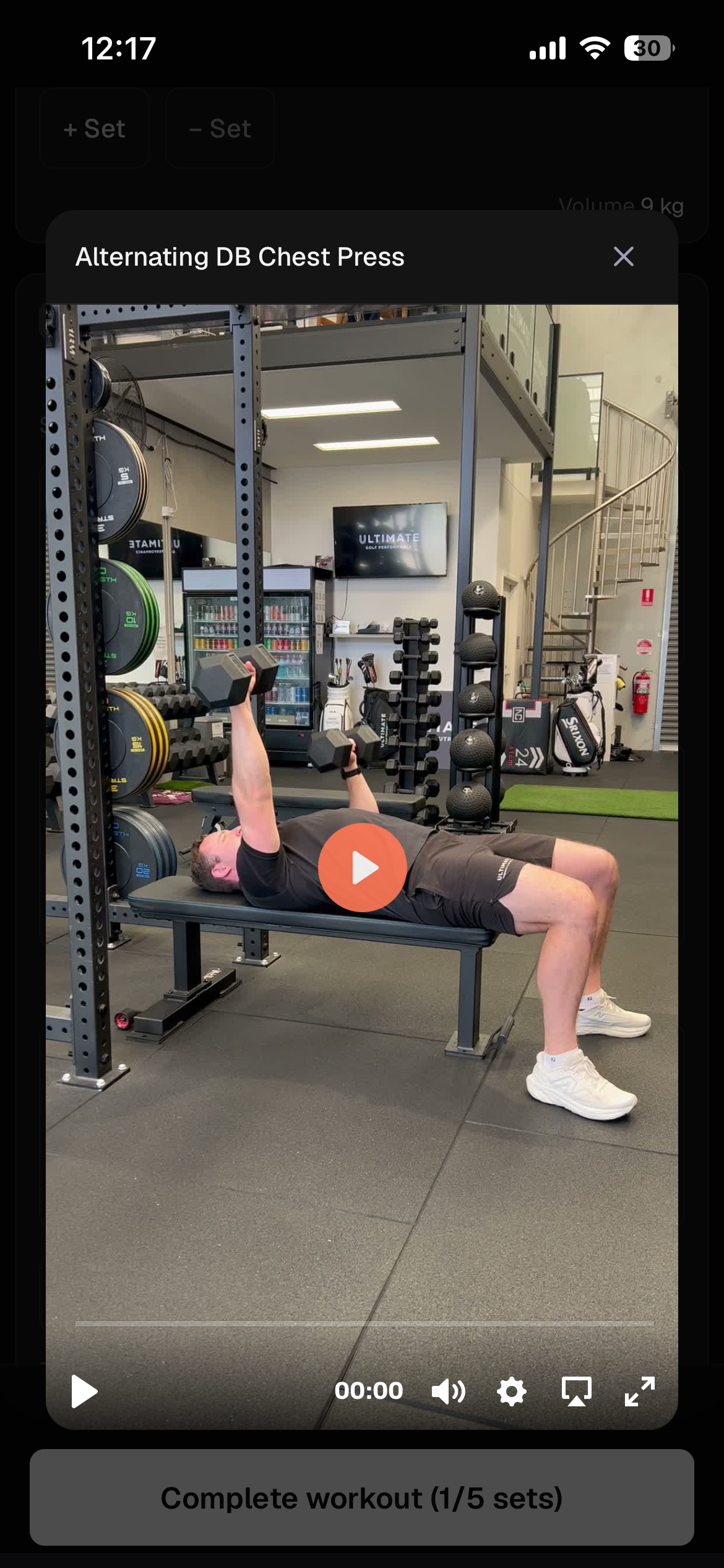 Exercise demonstration playing inside the Ultimate Strength & Nutrition App
