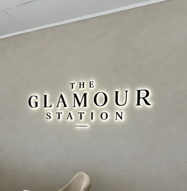 The Glamour Station halo-lit sign