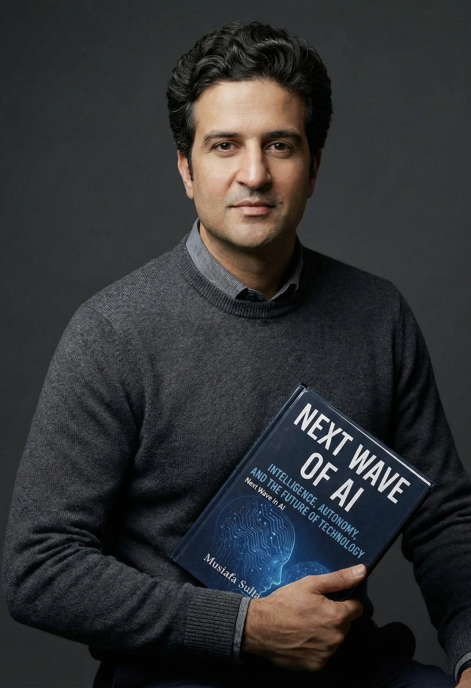 Dr. Mustafa Sultan holding his book Next Wave of AI