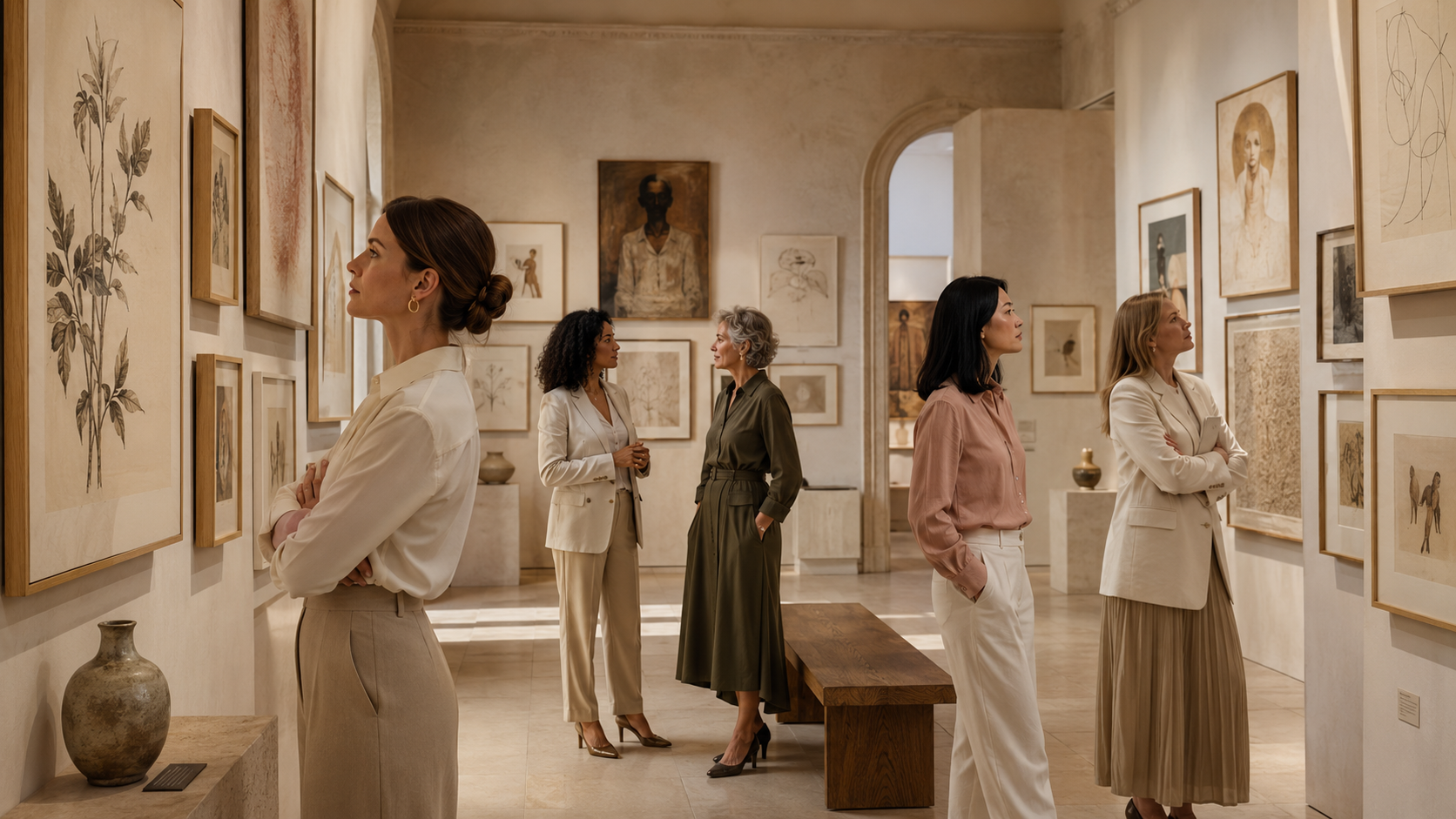 Women observing a Veridia art exhibition