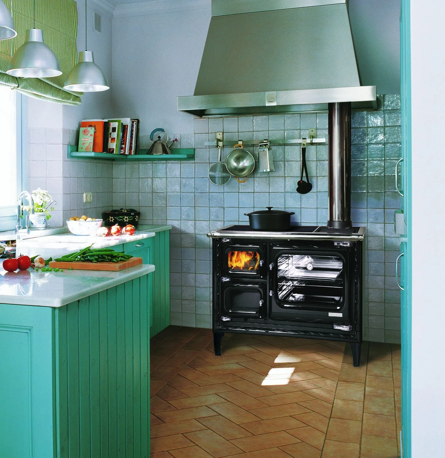 HearthStone Deva wood cookstove in a kitchen