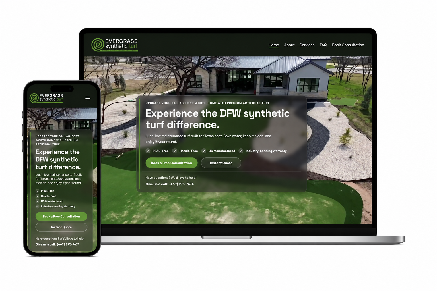 Evergrass Synthetic Turf website screenshot