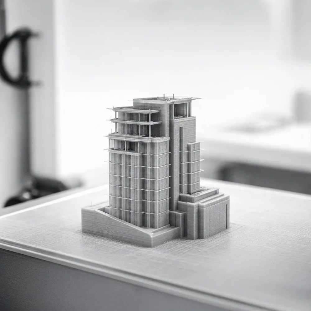 Unfinished architectural model used to check proportions before final decoration