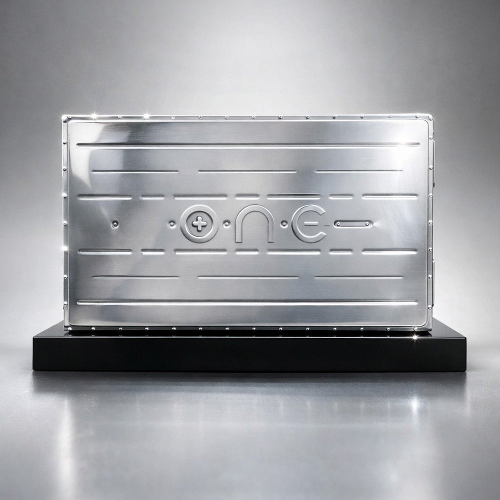 Industrial metal panel with raised details on a black presentation base