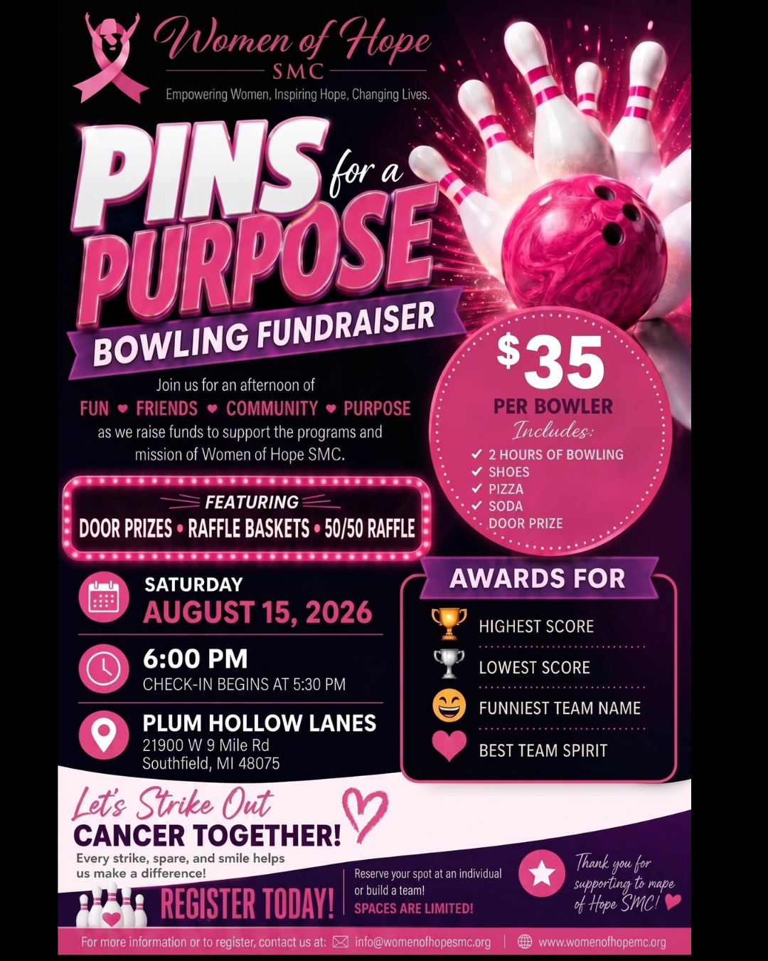Women of Hope SMC Pins for a Purpose Bowling Fundraiser