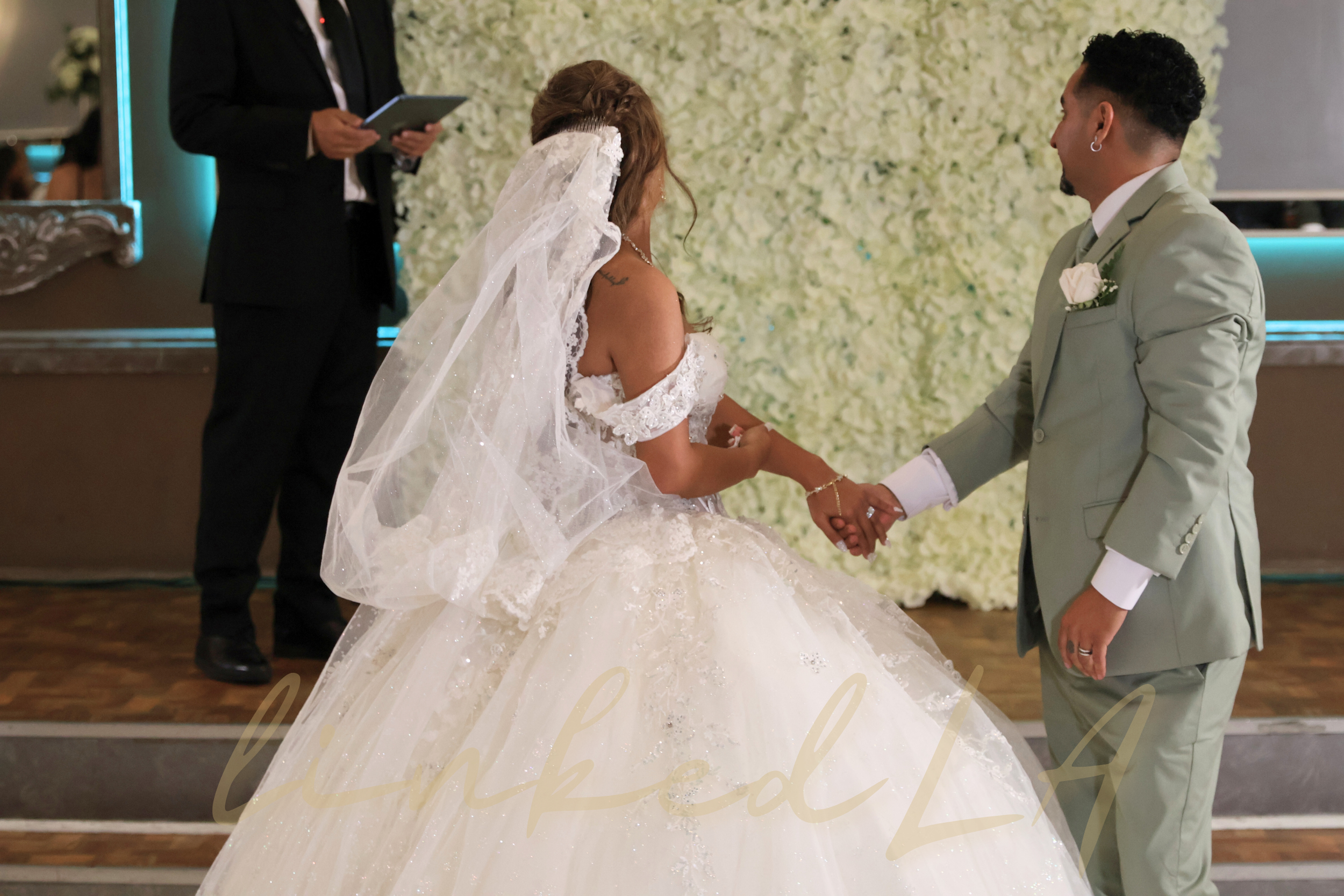 Wedding party moment with bride