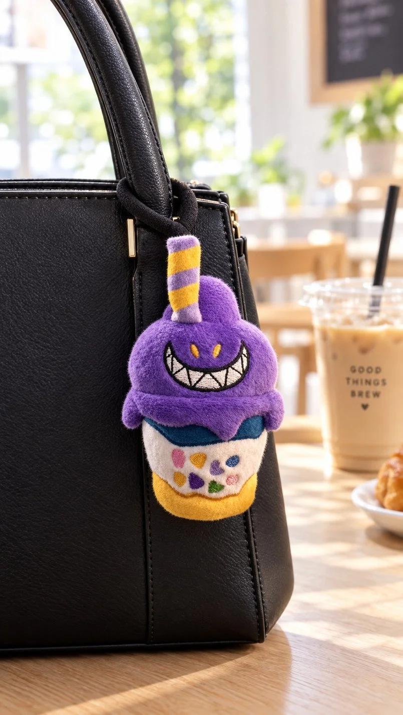 Halo Halo plush on a purse