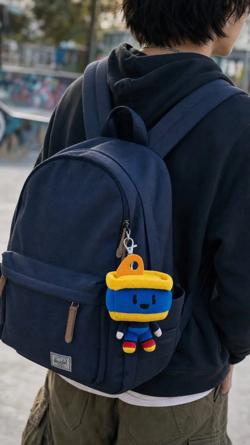 Spammy plush on a backpack