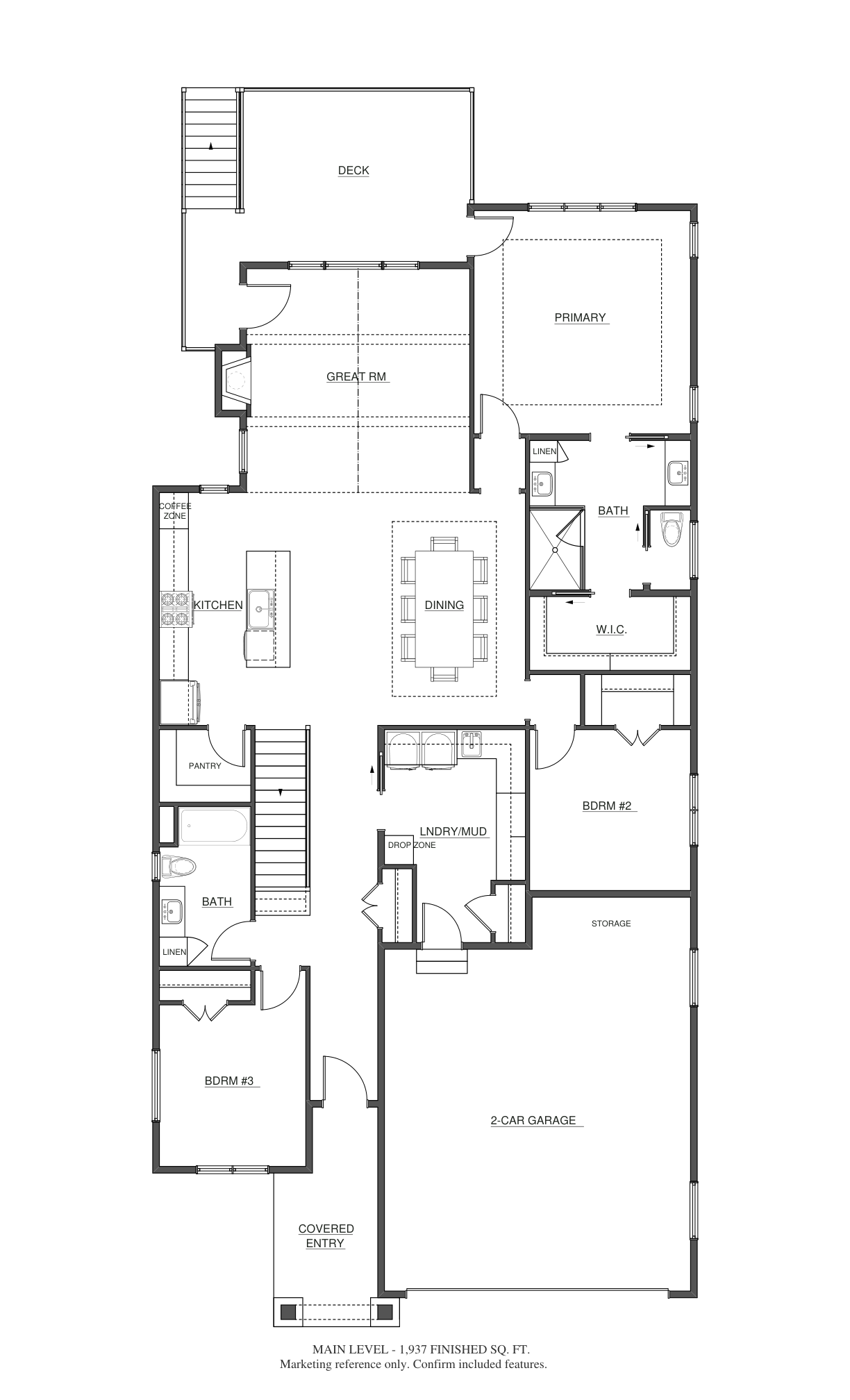 Main level · 1,937 finished sq. ft. marketing floor plan for 1513 South Holiday Drive