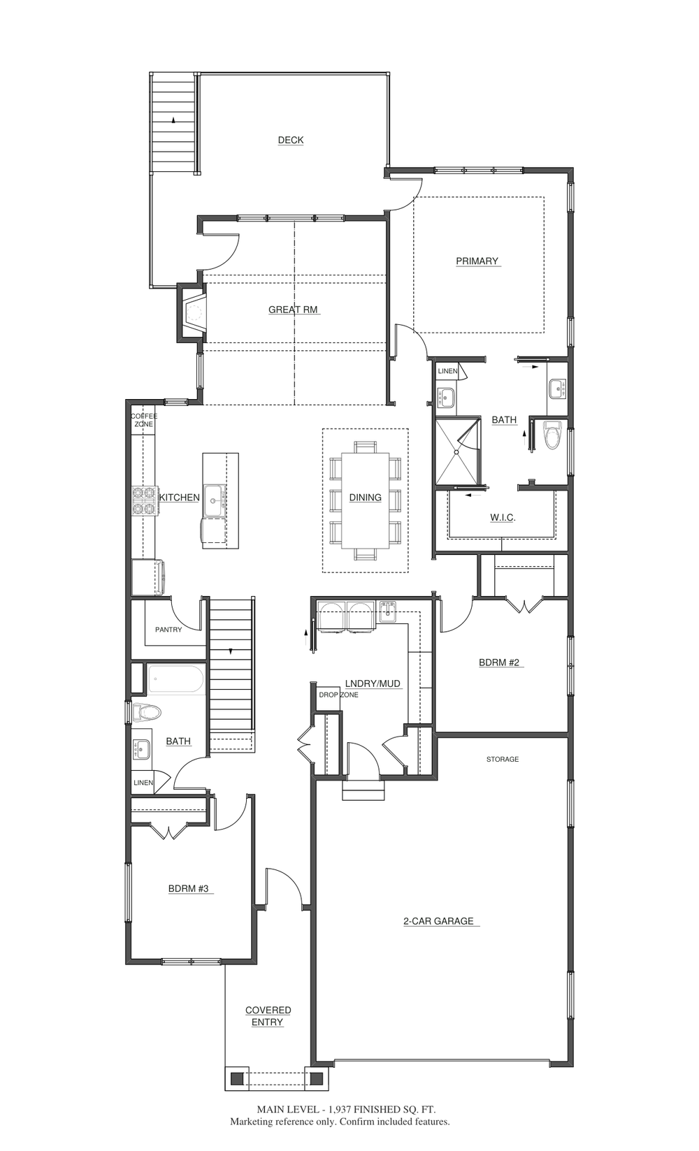 Main level · 1,937 finished sq. ft. marketing floor plan for 1513 South Holiday Drive