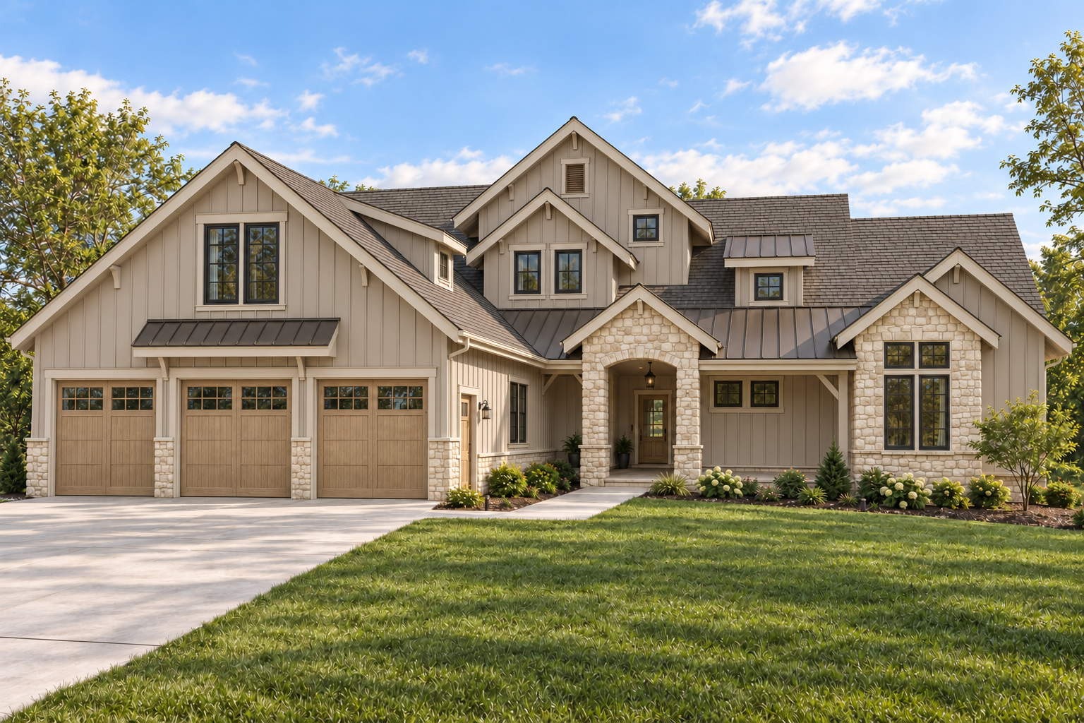 Freshford Model architectural rendering — warm neutral siding exterior palette