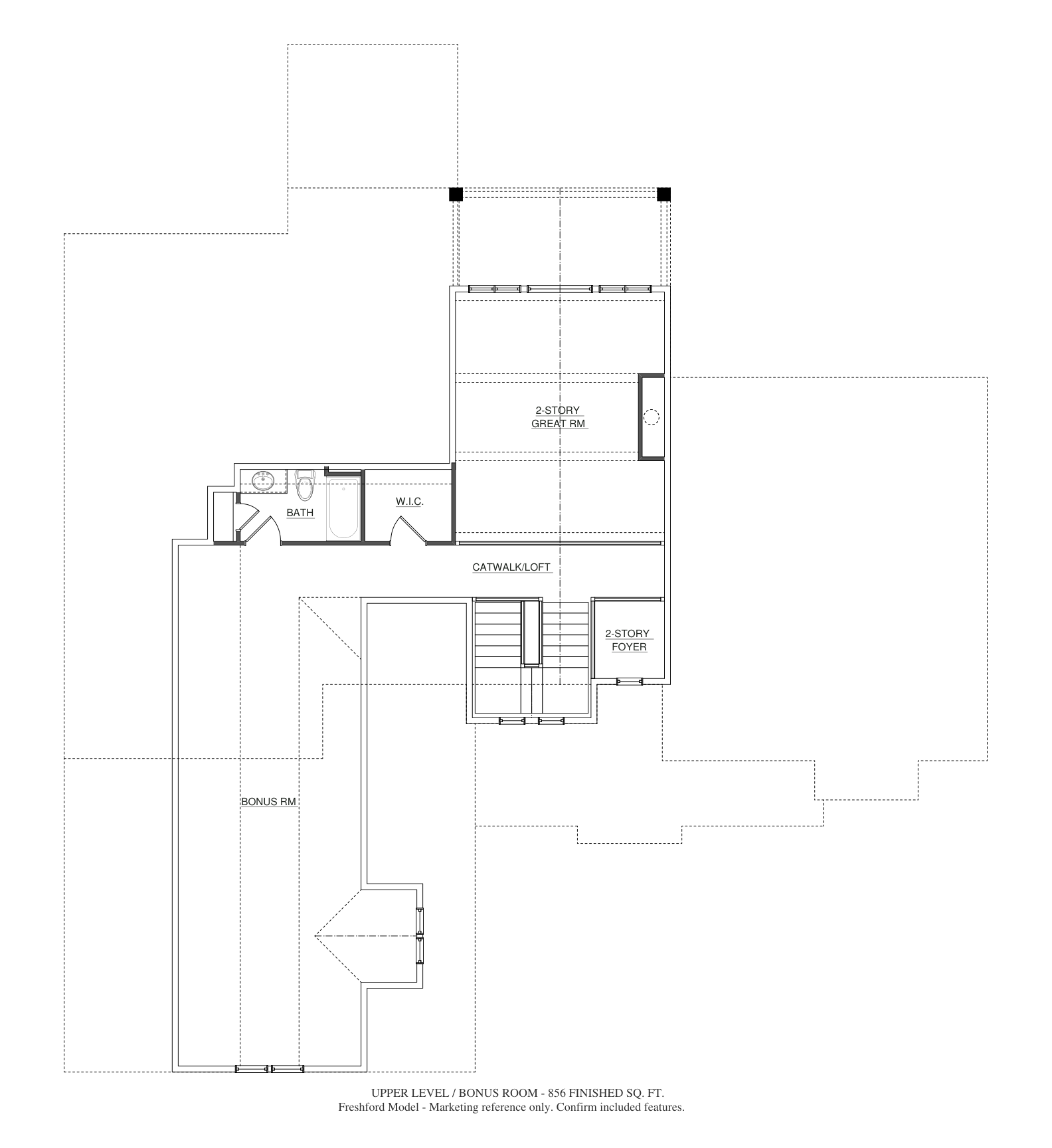 Freshford Model Upper level / bonus room · 856 finished sq. ft. marketing plan