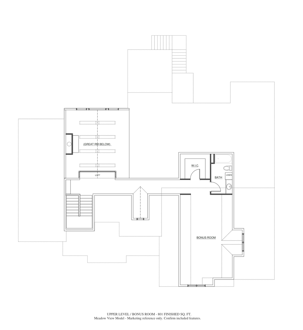 Meadow View Model Upper level / bonus room · 801 finished sq. ft. marketing plan