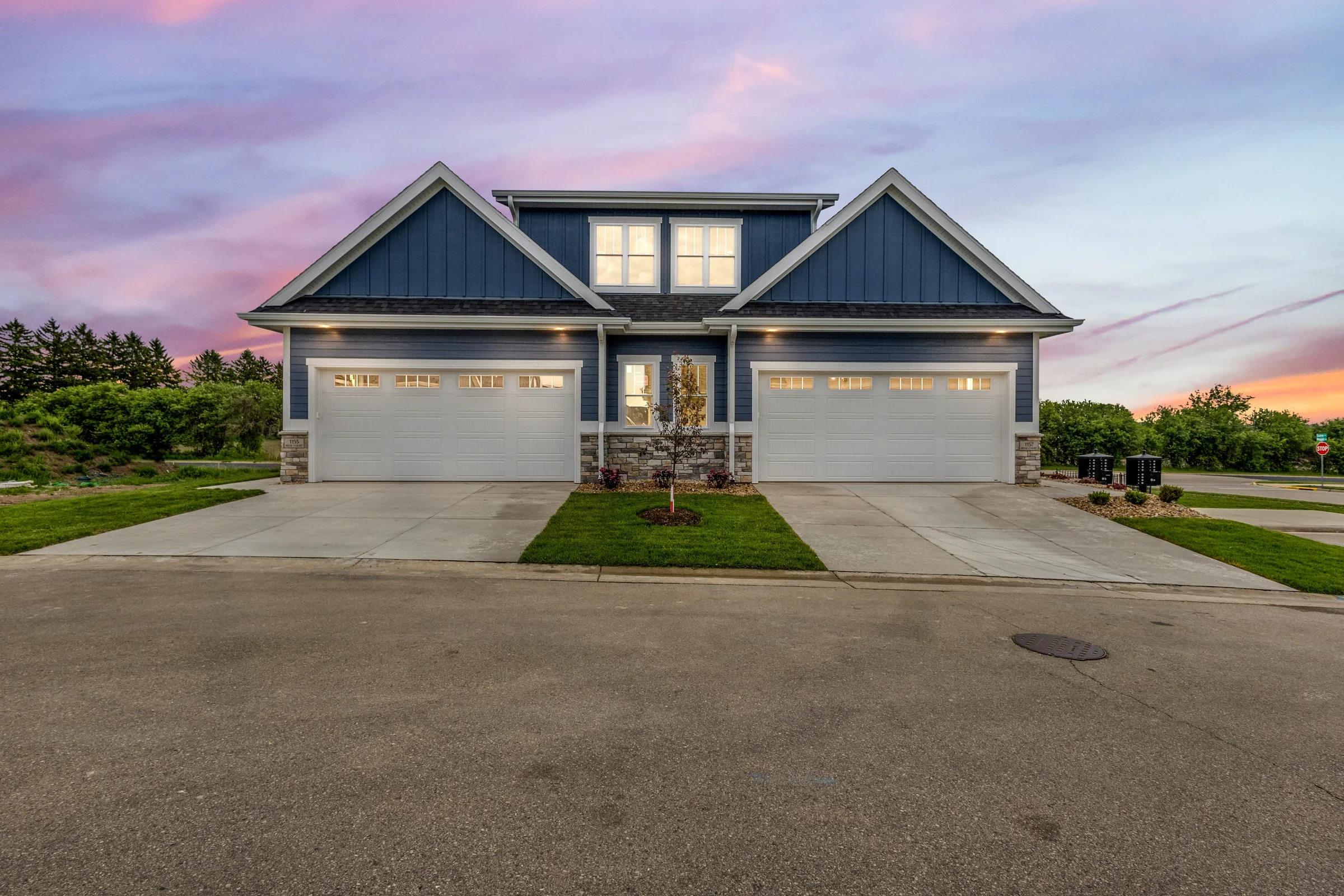 Irene Court — Front elevation with twilight presentation