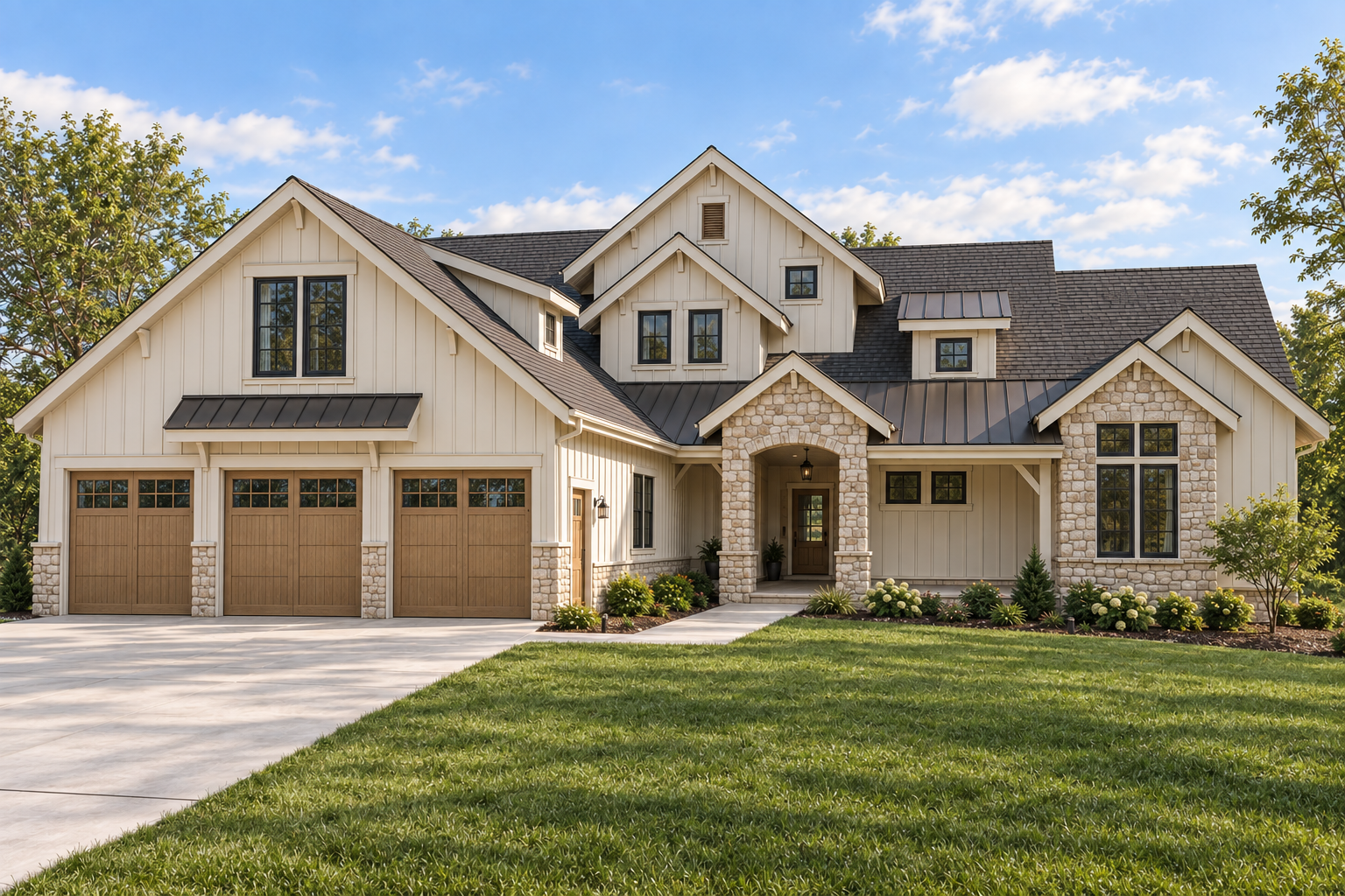 Freshford Model architectural rendering — cream and natural stone exterior palette