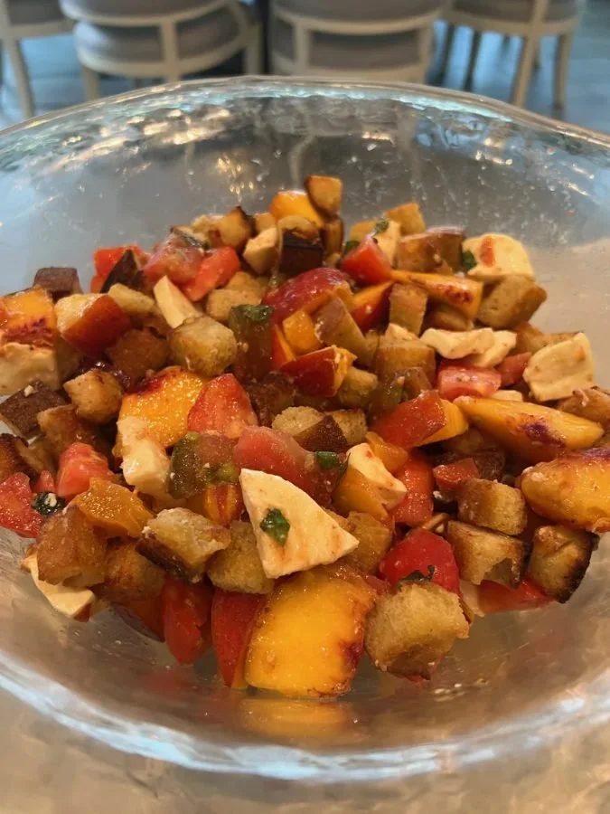 Seasonal roasted vegetable and peach salad