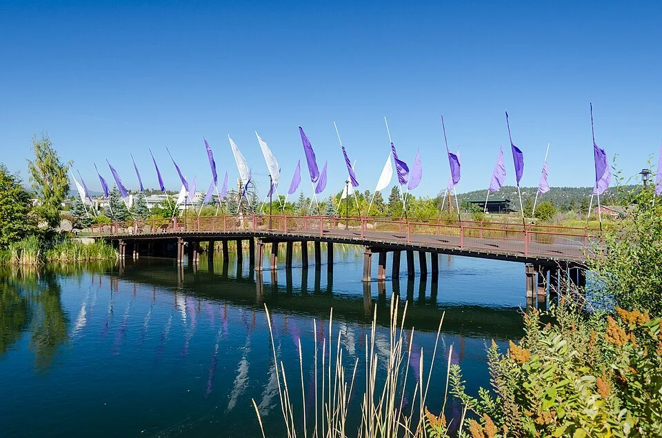 Footbridge over the Deschutes River in Bend’s Old Mill District.