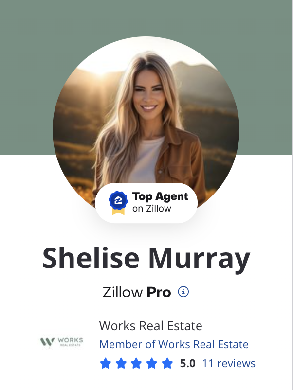 Shelise Murray’s Zillow profile showing her Top Agent badge and five-star client rating.