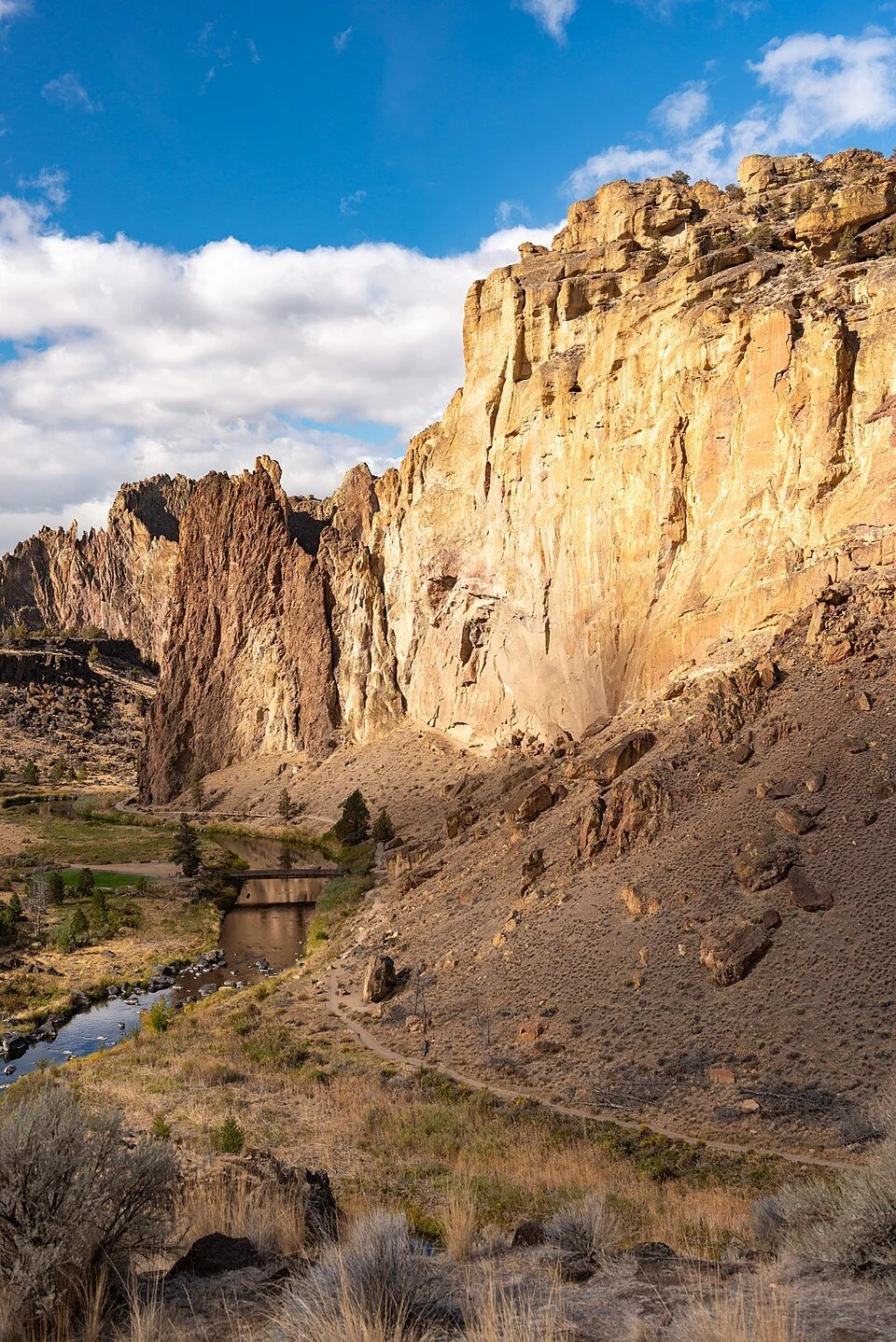 Sunlit rock formations at Smith Rock State Park near Terrebonne.