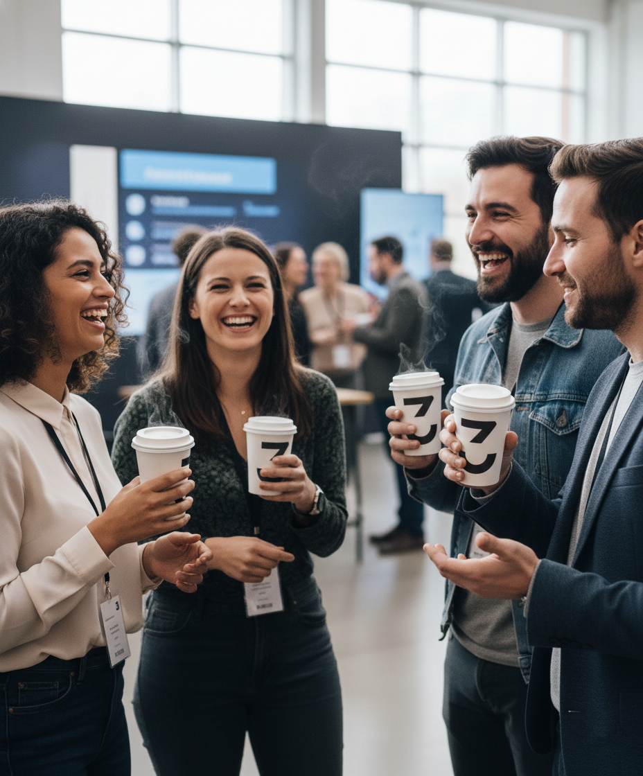 Happy guests enjoying coffee at a Toronto event