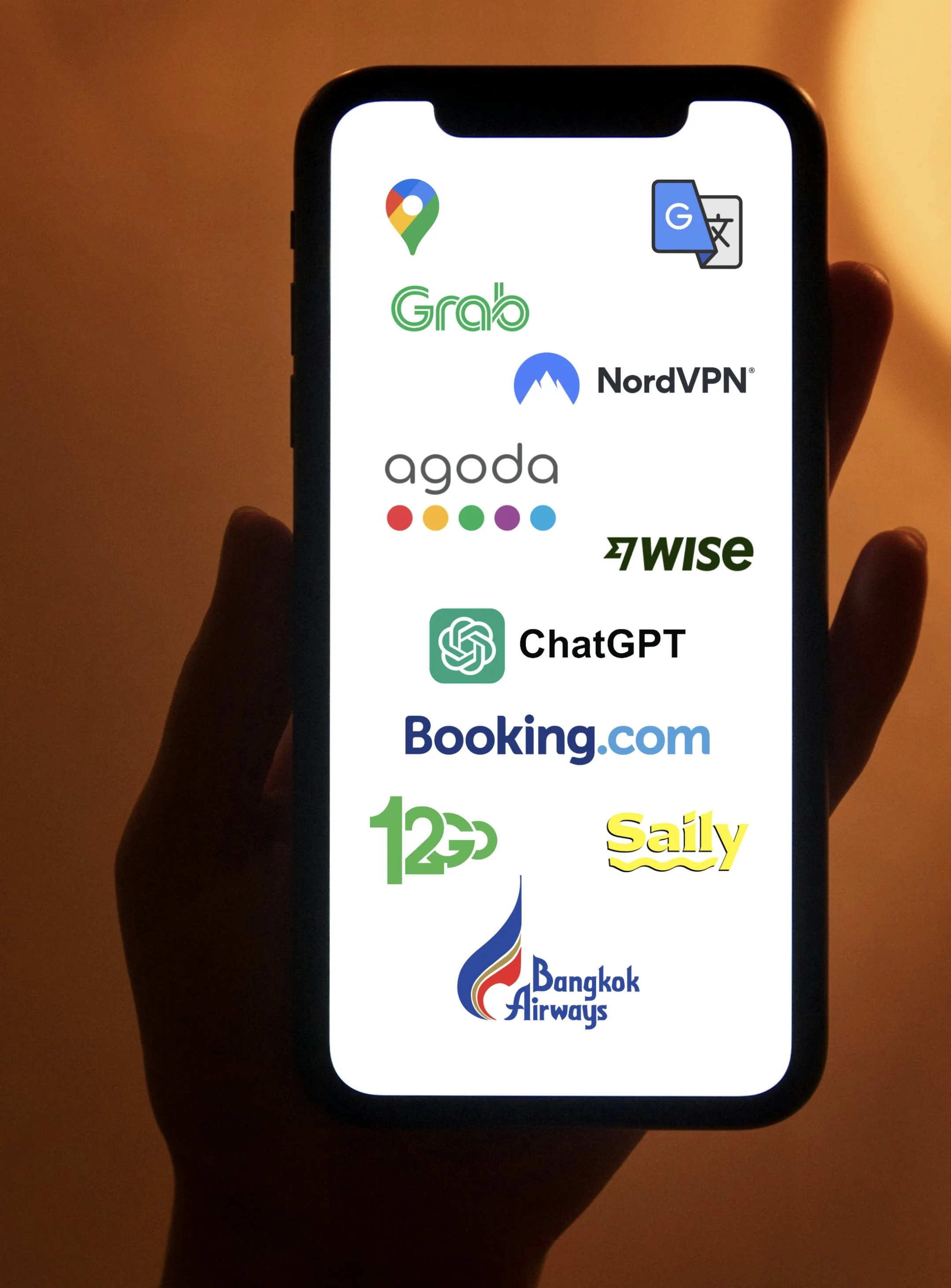 Icone di app di viaggio su smartphone