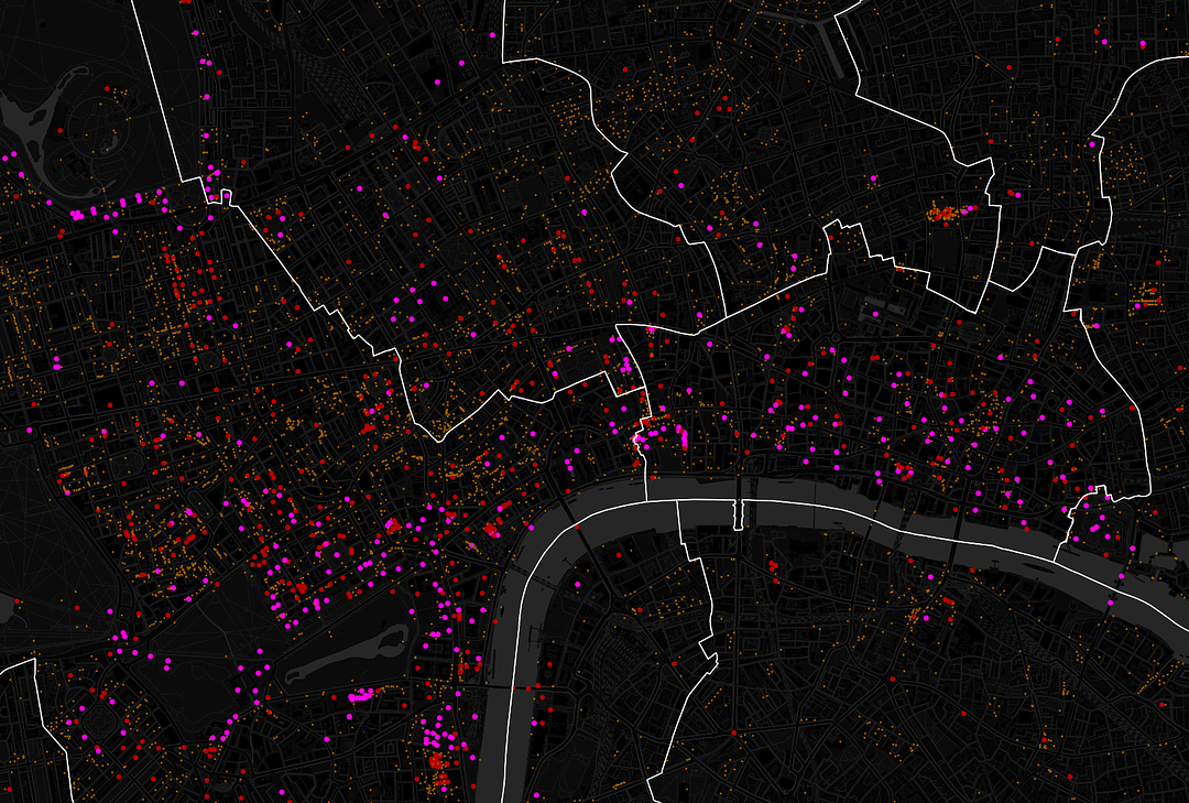 Density heatmap built with rule-based styling on dark base