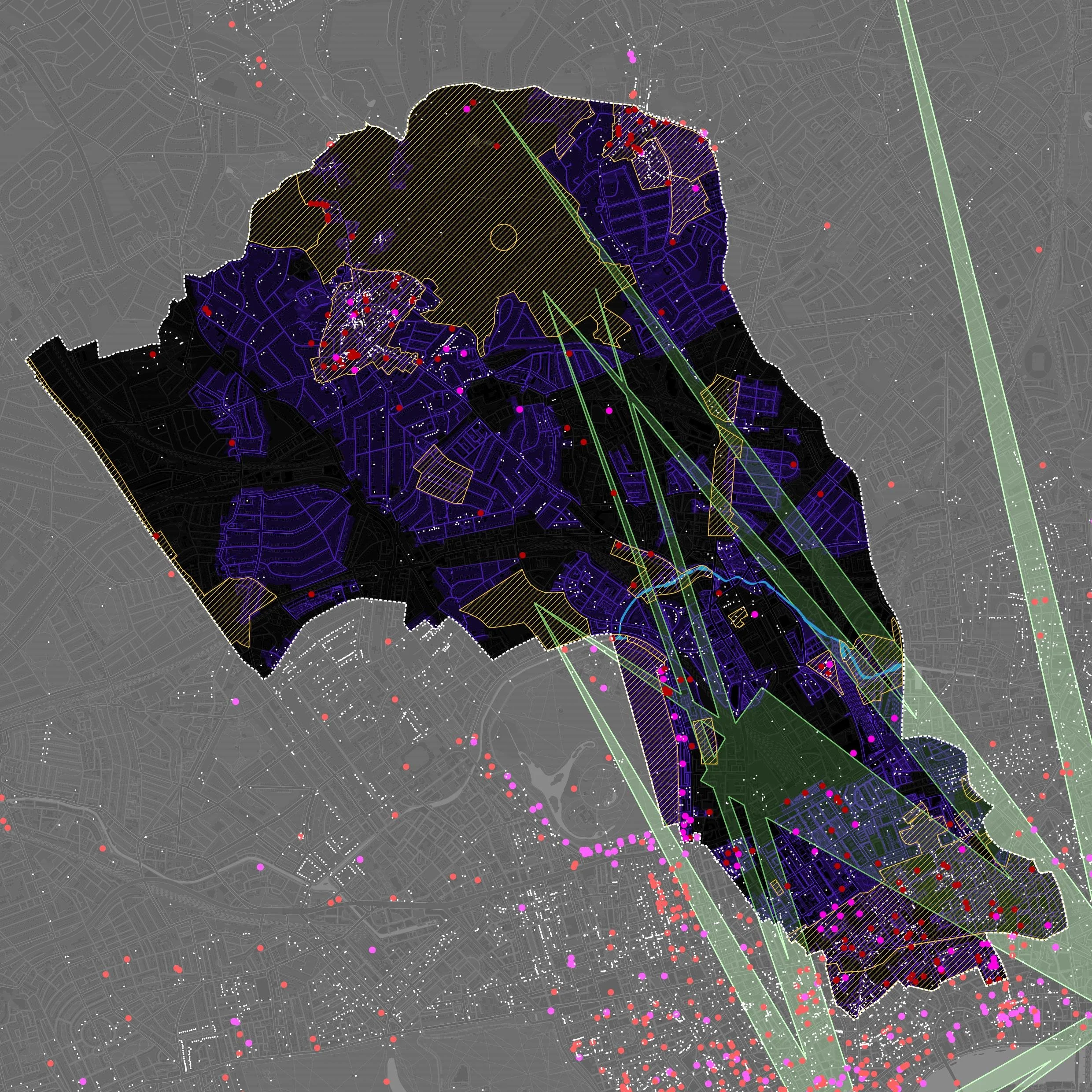Composite urban analysis: zoning, density, and transit overlays