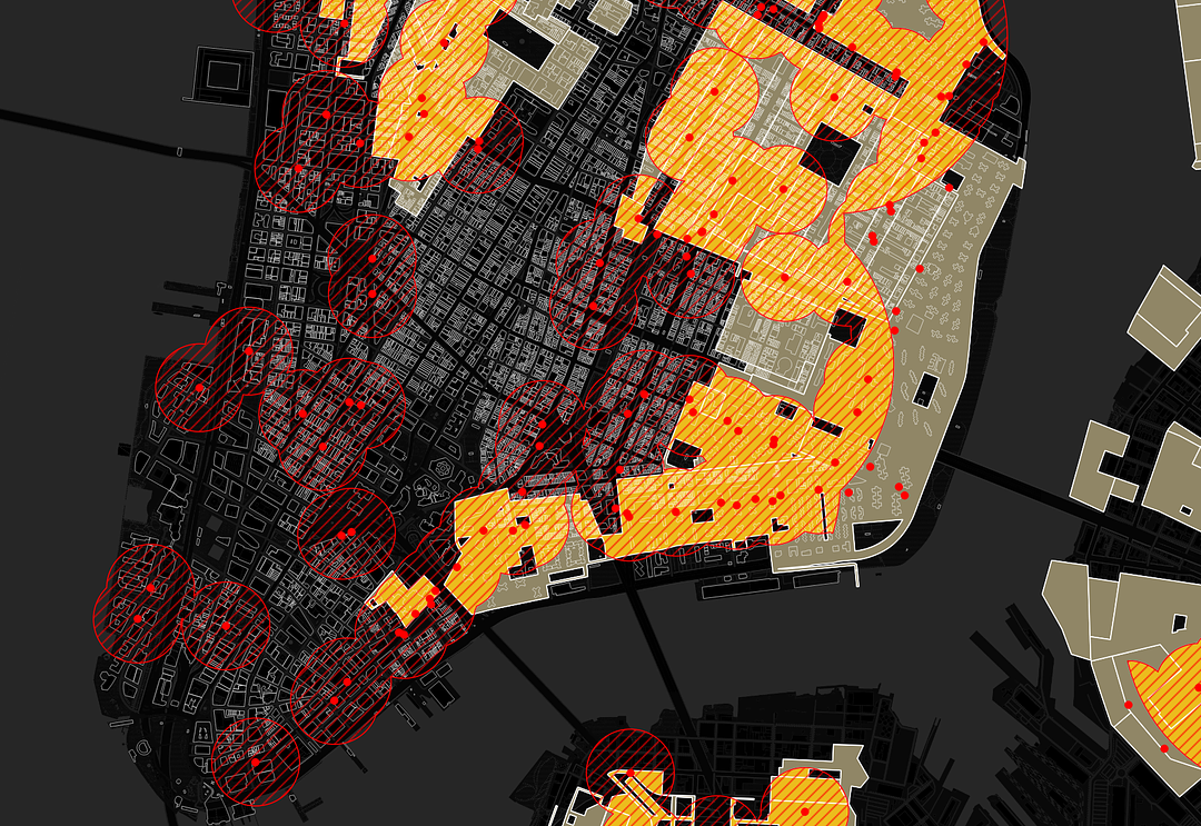 Lower Manhattan building footprints, sample work by Juan Pablo Corral