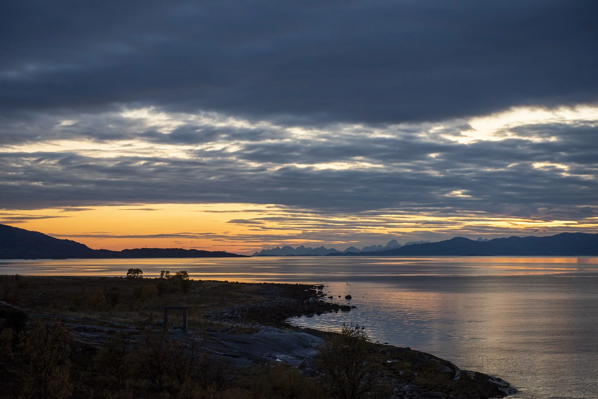 Coastal landscape with evening light near Narvik