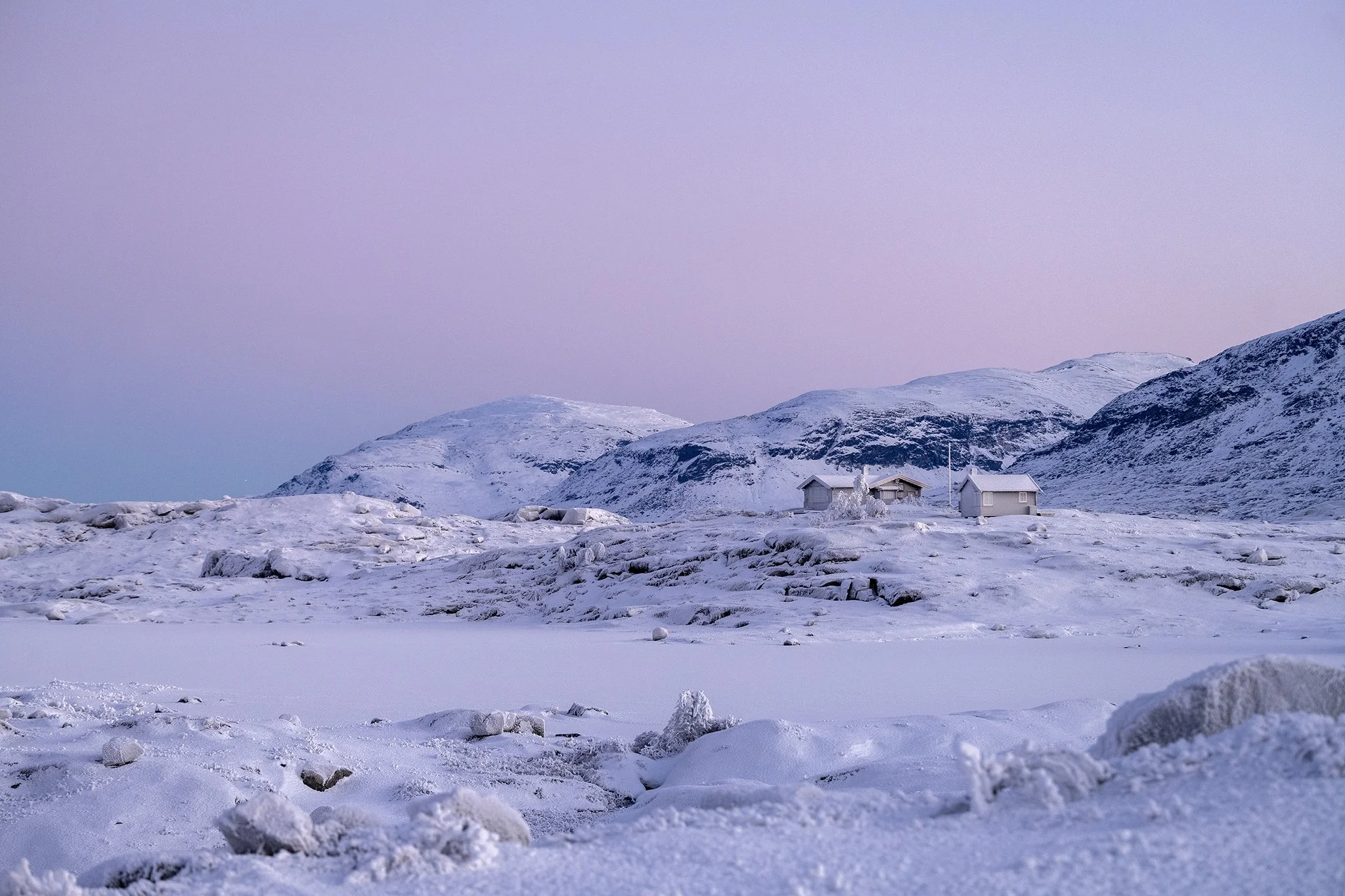 Winter road and open plateau in Swedish Lapland