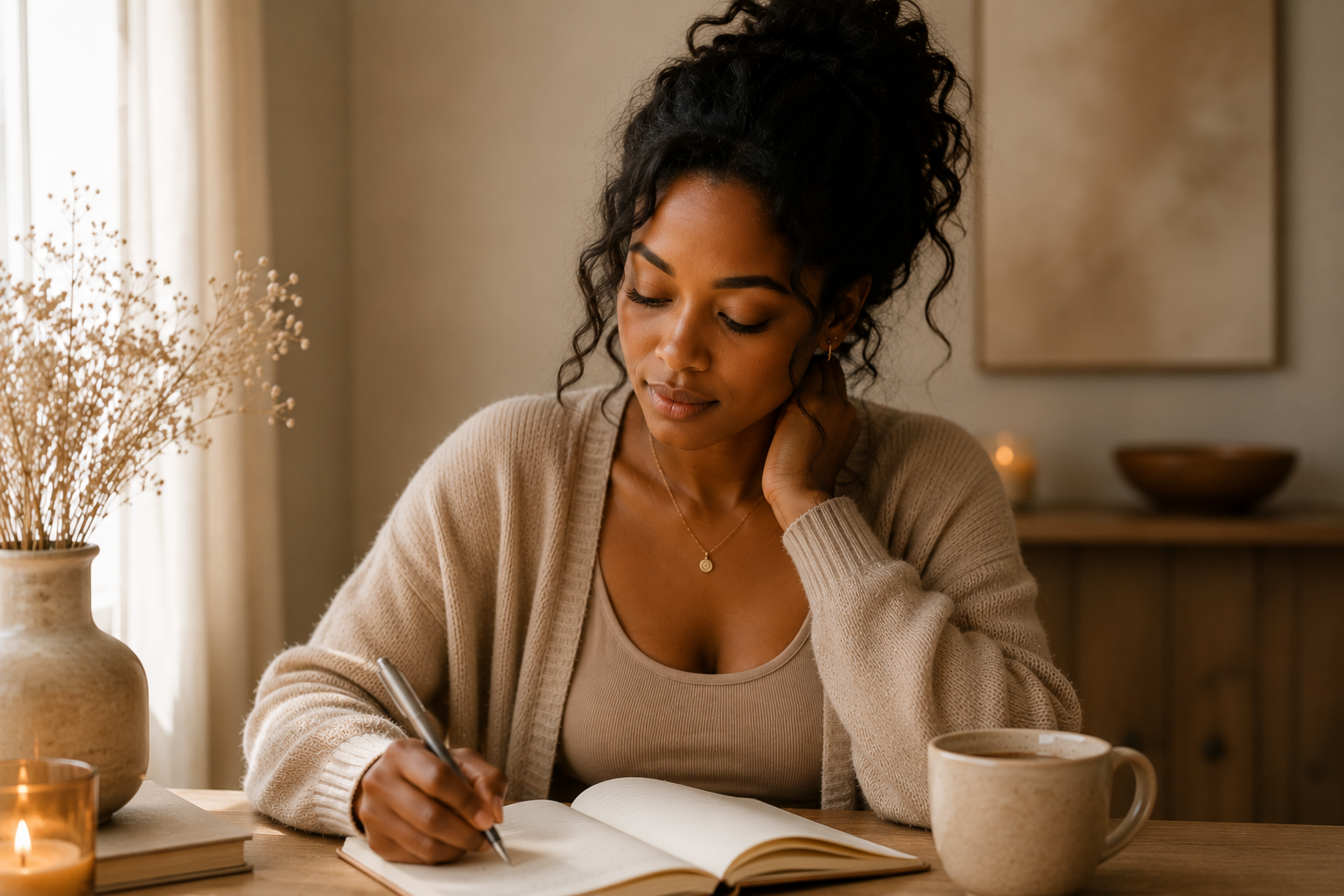 Woman in peaceful reflection
