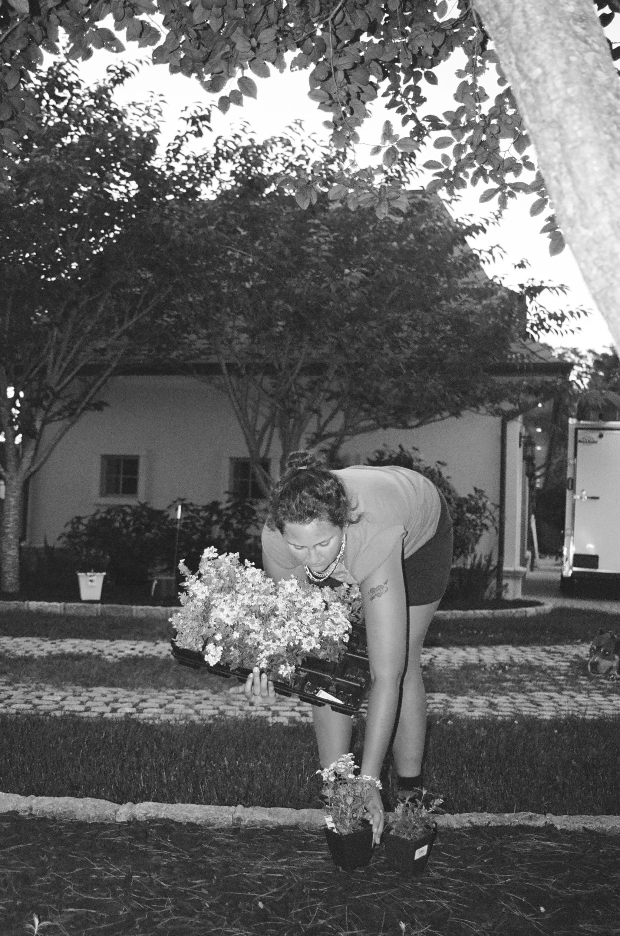 Gathering flowers outside the shoppe
