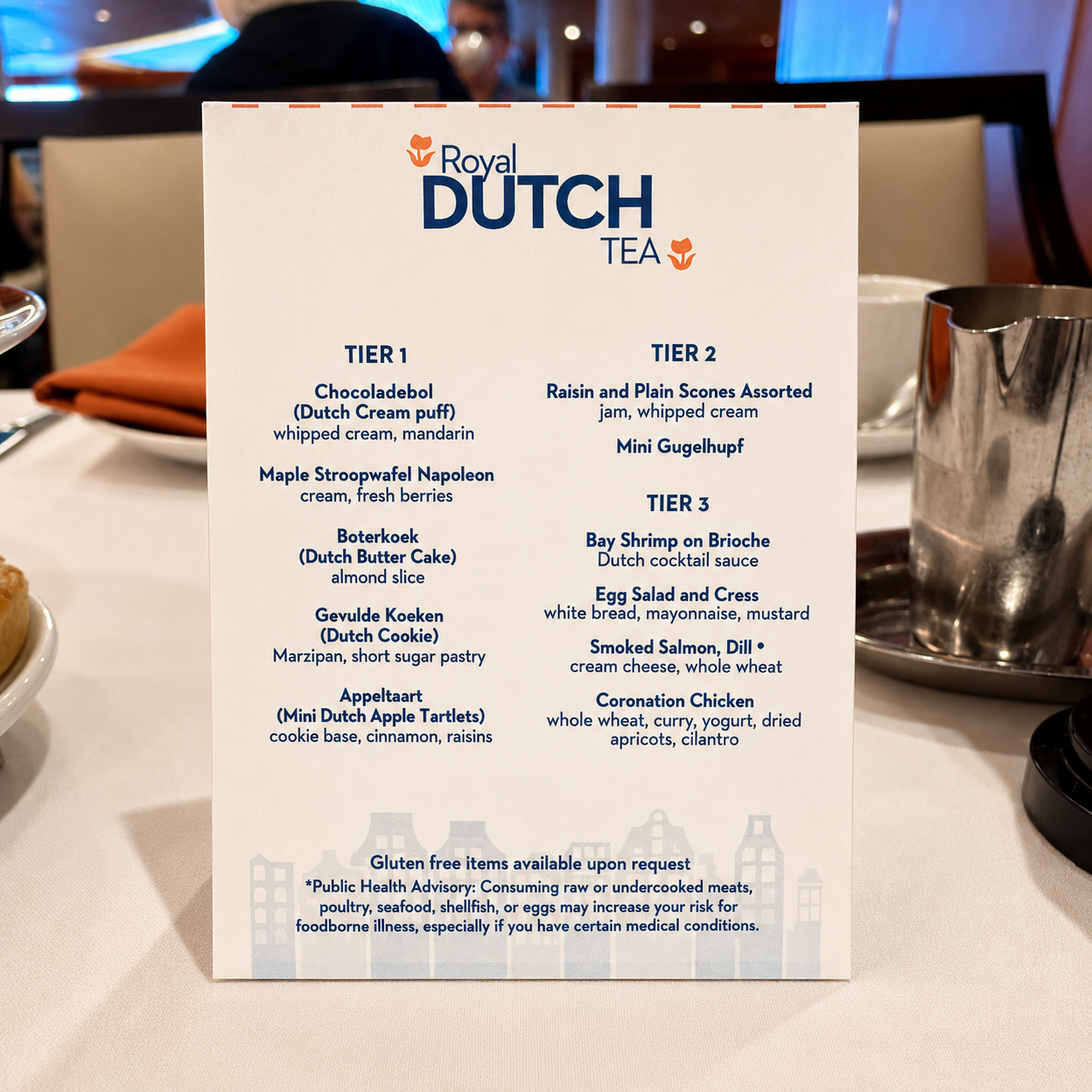 Royal Dutch tea menu at afternoon tea aboard Holland America Noordam on an Alaska cruise