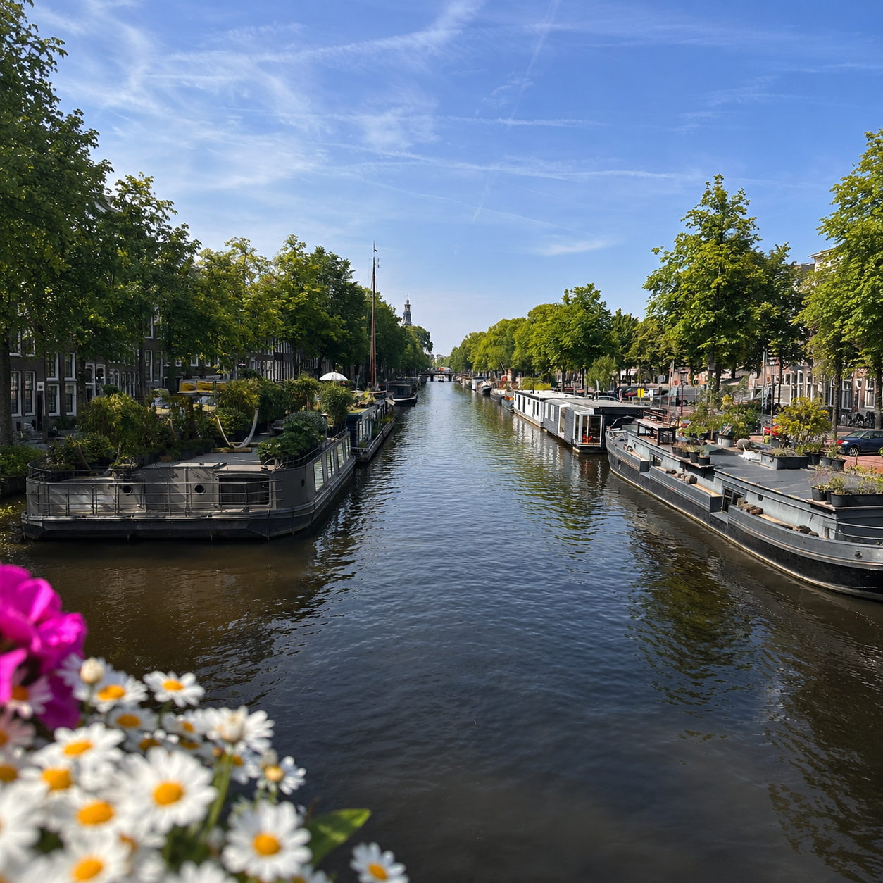 Houseboats along an Amsterdam canal near the old harbor