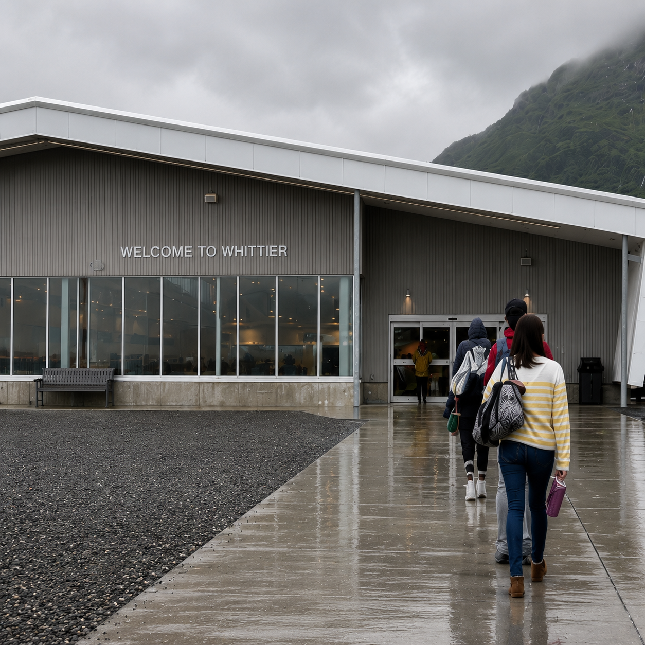 Whittier, Alaska port with mountains behind