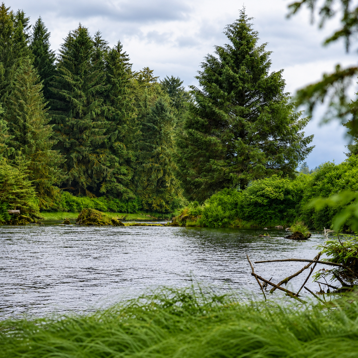 Klawock River winding through the Alaska rainforest