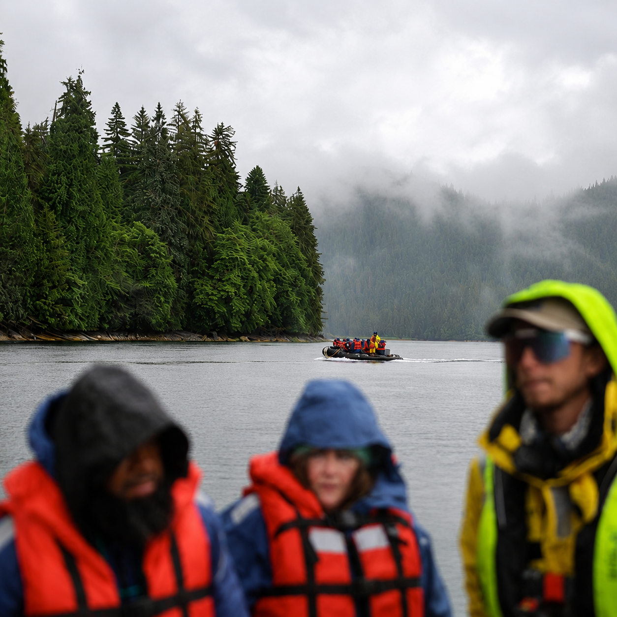 Zodiac excursion through fog in Misty Fjords, Alaska