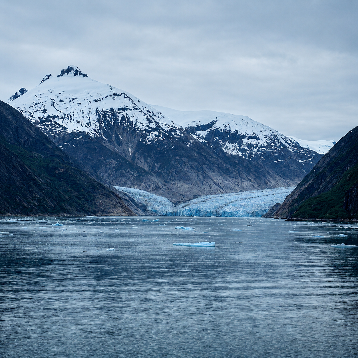 Dawes Glacier at the end of Endicott Arm seen from Holland America Noordam in Alaska