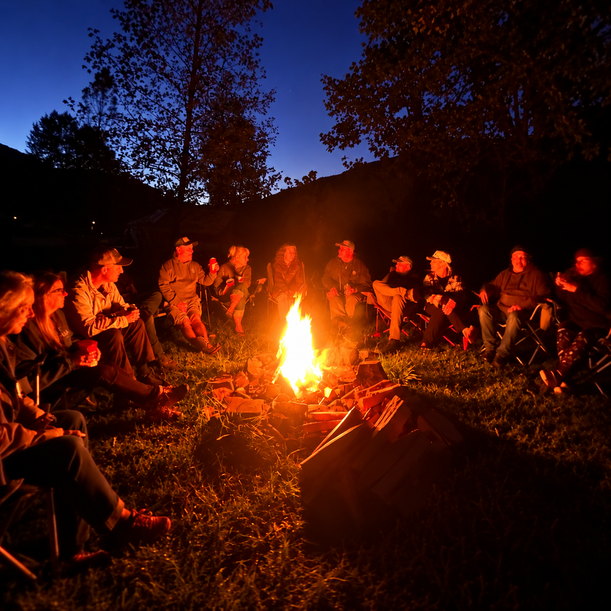Campfire at the final night camp along the Cheat River with The Overlander Project's Monongahela Expedition group in West Virginia