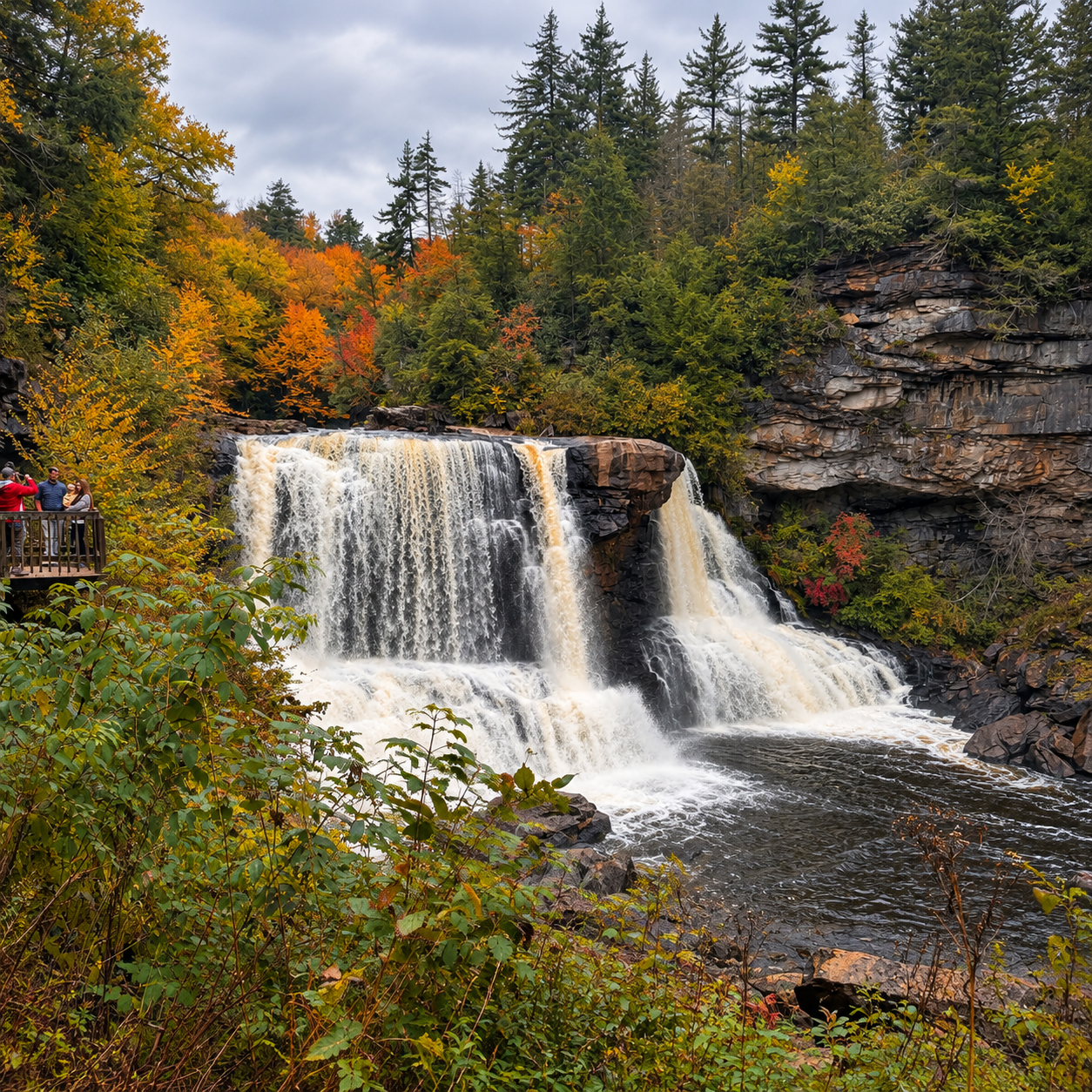 Autumn view of Blackwater Falls and the gorge from the overlook at Blackwater Falls State Park, West Virginia