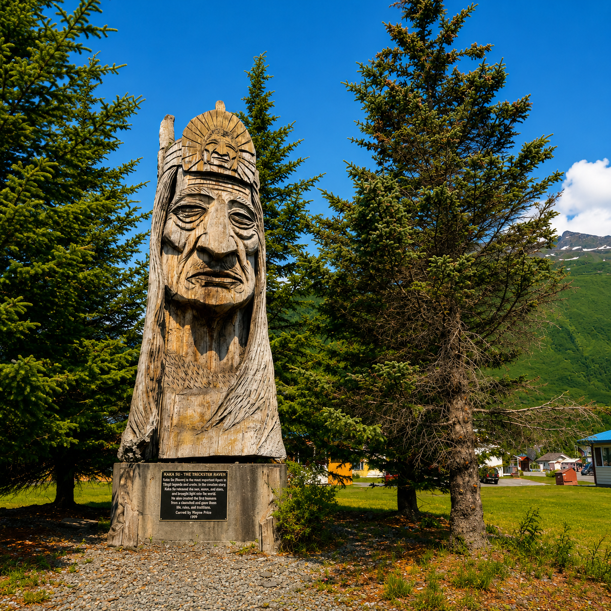 Main totem carving in Valdez Alaska